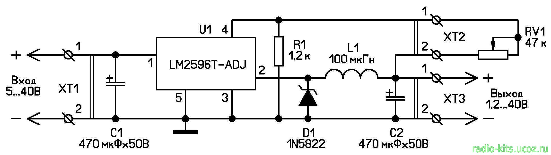 lm2596t регулируемая схема включения